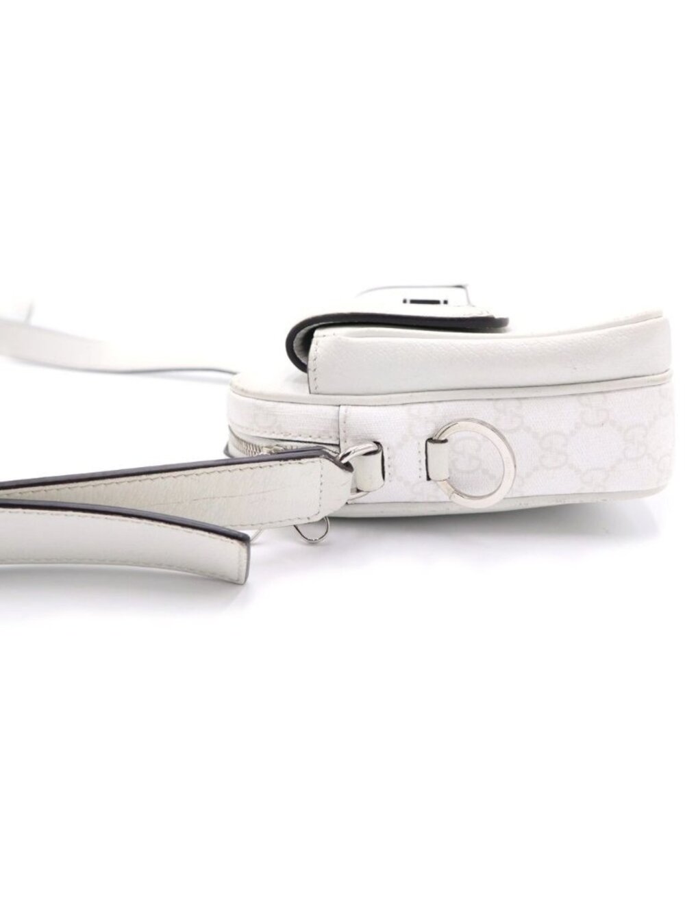 Gucci GG Supreme Cross Belt Bag White Leather Silver - Picture 3 of 6